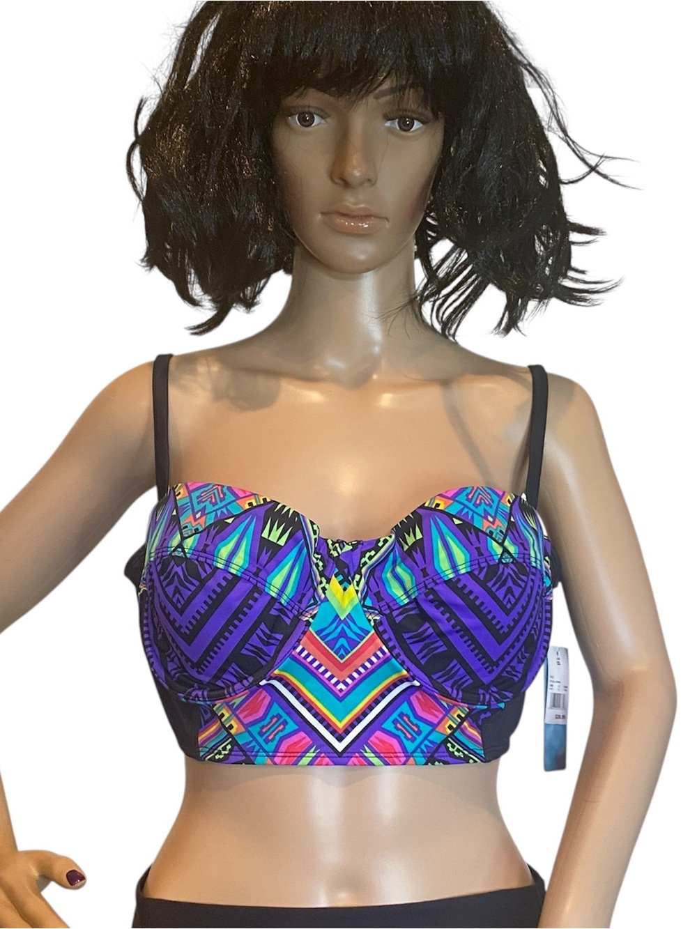 Beach Betty by Miracle Brands Multi Print Longline Bikini Top ONLY Size XL NWT
